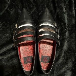 Strange Cvult Black strappy buckle Coven Flats